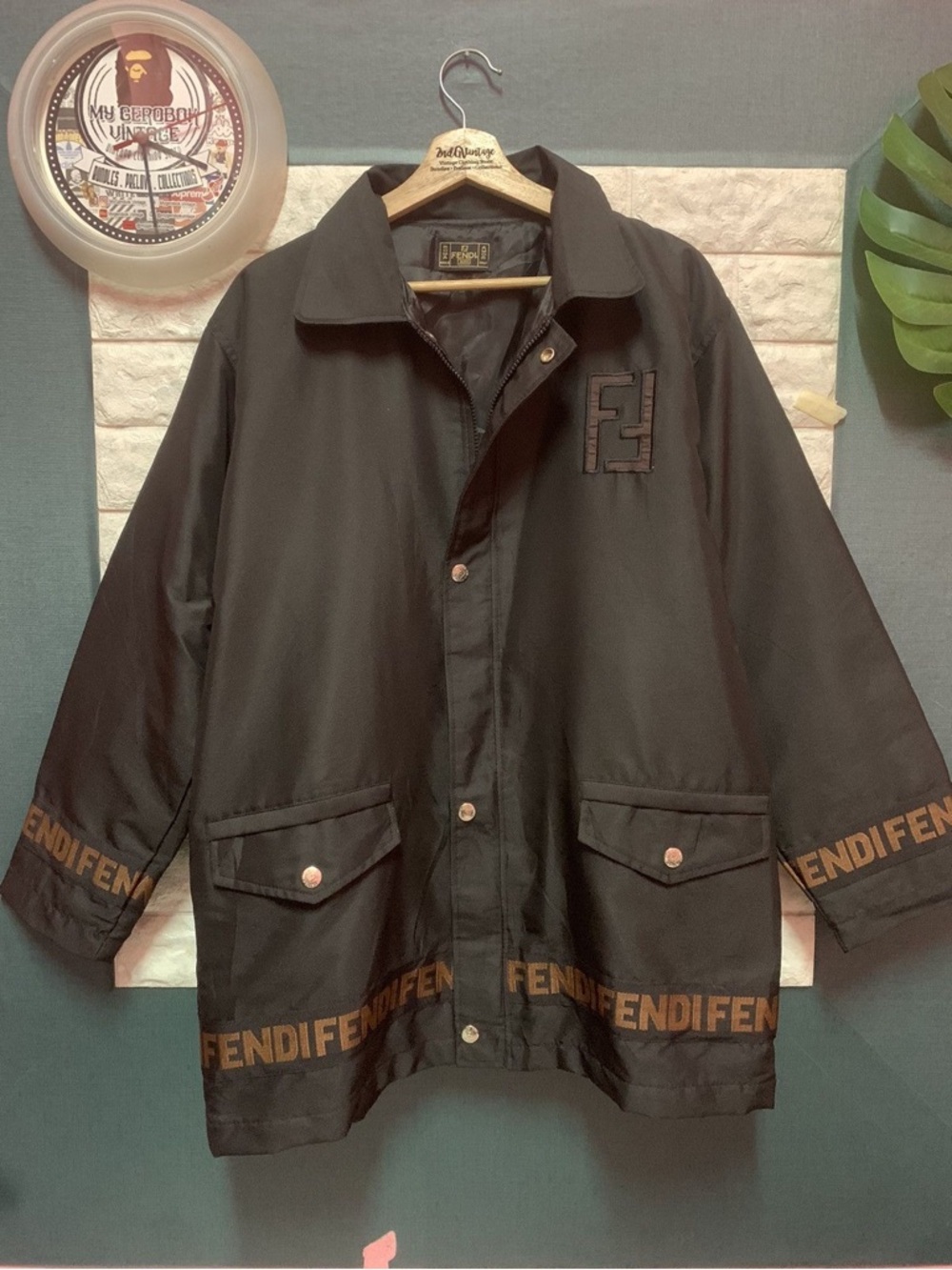 Fendi Black Jacket with Brown Logo Banding